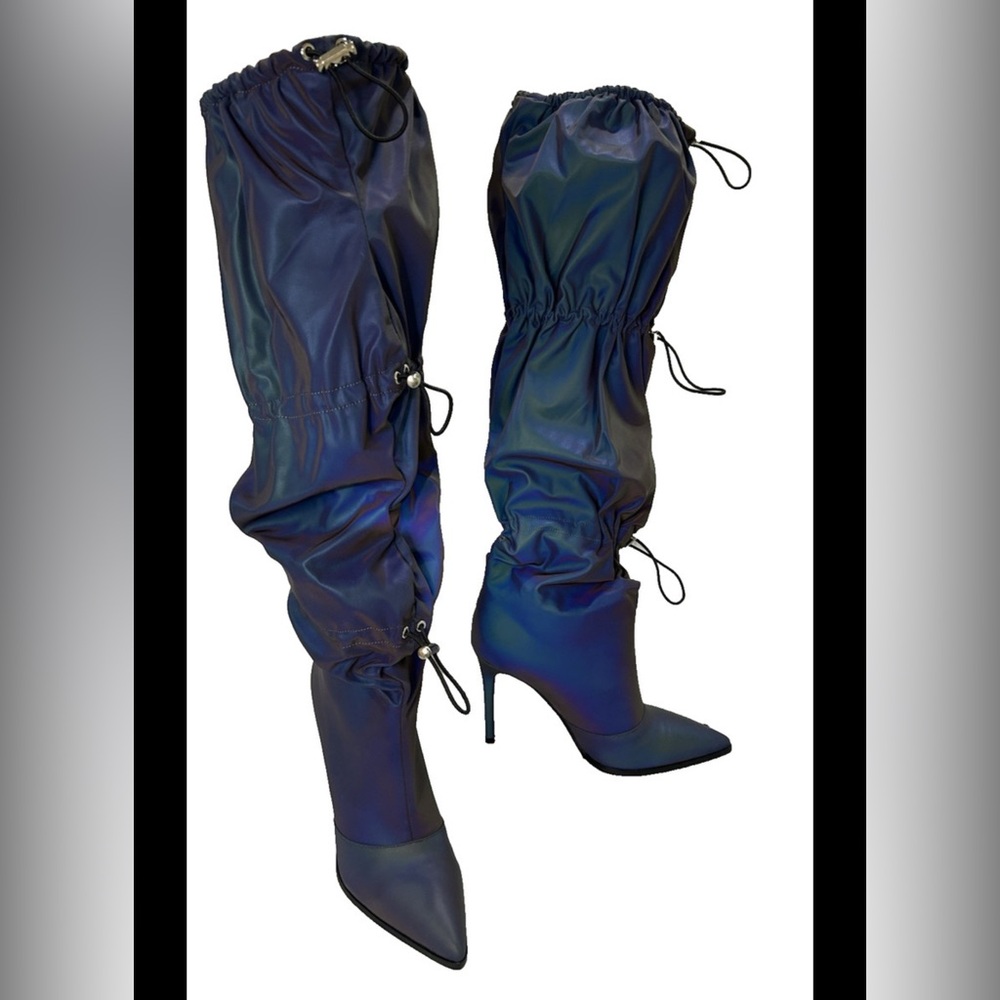 Iridescent Blue Knee-High Stiletto Boots NEW!